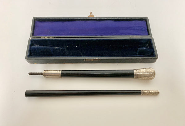 English Silver Baton in Case from 19th Century